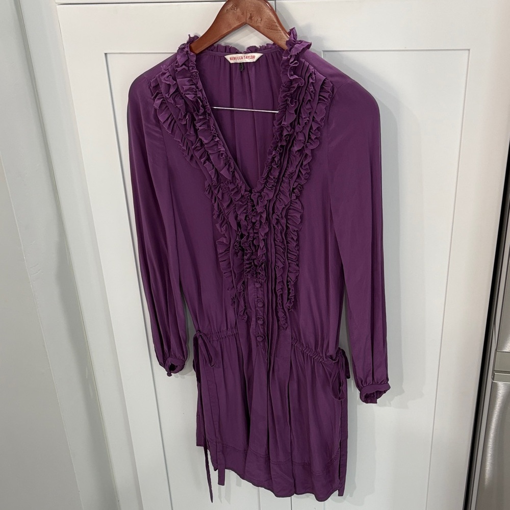 Rebecca Taylor Purple Ruffled V-Neck Tunic Top/ mini dress